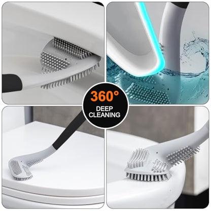 Silicone Toilet Brush and Holder Set, Golf Head Design, Flexible Toilet Bowl Brush Head with Silicone, Long Handle, Wall Mounted with Removable Anti-Leakage Base, Bathroom Deep Cleaning(Black) - color: Black