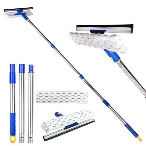Squeegee for Window Cleaning with Extendable Pole, 53" 2-in-1 Window Cleaning Tool Kit, Shower Squeegee with Long Handle, Indoor/Outdoor High Window Cleaning-Two Pads - size: 53"