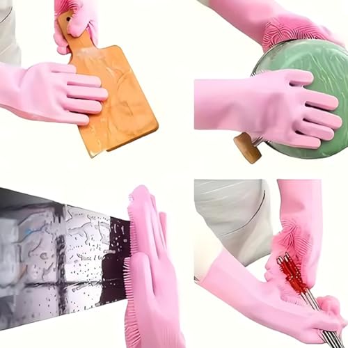 Silicone Dishwashing Gloves, Reusable Kitchen Gloves for Washing Dishes, Cleaning Brush for Kitchen Tasks, Hand Skin Protection