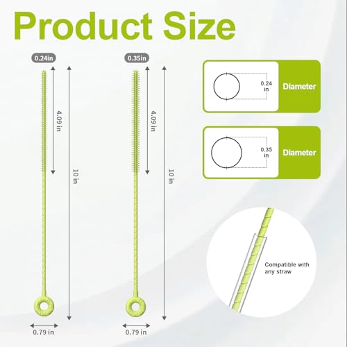 YOTIME Silicone Straw Cleaner Brush, 2 Pcs Reusable Straw Brush(6mm+9mm) for Cleaning Narrow & Wide Straws, Tumblers, Green - color: Green