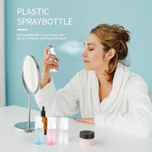 27 Pcs Travel Spray Bottle 60ml/2oz Leak Proof Fine Mist Spray Bottles Empty Mini Makeup Face Spray Bottle Clear Refillable Travel Containers for Perfume Cosmetic Essential Oil, 3 Color(360pcs Labels) - size: 27 Pcs - 2 oz