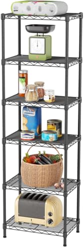 SINGAYE 6 Shelves Bathroom Organizers and Storage Shelf Wire Closet Metal Pantry Kitchen Small Garage Shelving Unit Laundry Room Organization Home Tall Rack Balck 10" D x 16" W x 60”H - color: Black, size: 6 Tier 10"Dx16"Wx60"H