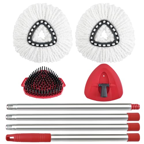 Mop Heads Replacements,Mop Handle,Scrub Brush,Base for Ocedar Easywring 1 Tank,Include 2 Microfiber Mops Replace Head,30-58" Adjustable Mop Stick,1 Scrubber Head,1 Spin Base,Bucket not Included - color: White-2