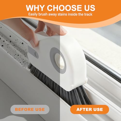 2 in 1 Window Track Cleaning Brush, 2026 New Groove Crevice Cleaning Tool, Multifunctional Hard Bristle Grip Brush with Hidden Scraper, Gap Scrub Brush for Sliding Door, Window Sill (1Pc-Grey) - color: 1pc-grey