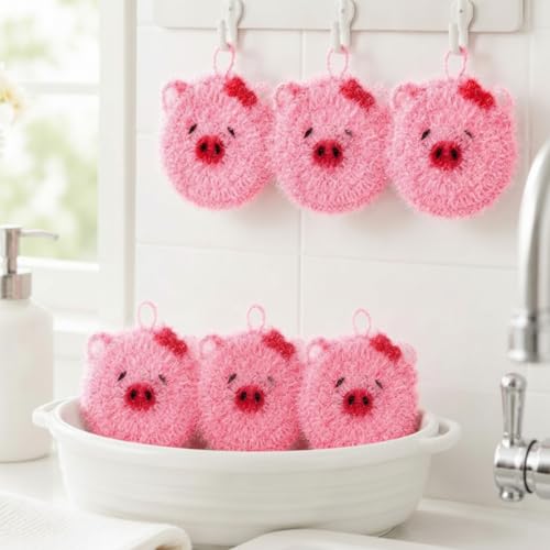 6 Piecs Cute Pig Shape Dish Sponge Dual Sided Non Scratch Pig Dish Washing Scrubbers, Reusable Household Cleaning Kitchen Tools for Dishwashing Washing Dishes Cookware - style: Pig