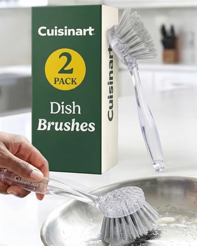 Cuisinart Dish Brush with Handle 2 Pack – Kitchen Scrub Brush for Dishes, Pots & Pans, Non-Scratch Dish Scrubber, Firm Bristles for Sink & Cookware, Comfortable Grip for Everyday Cleaning - color: Round- Light Gray