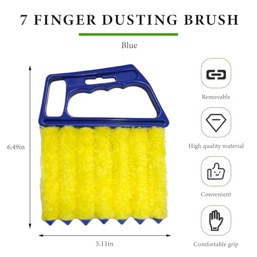 DXNQ Blind Cleaner Duster Tool, Window Venetian Hand-held 7 Finger Dusting Cleaner Brush, Blinds Cleaning Brush Tool for Window Shutters Air Conditioner, Car Accessories (Blue) - color: Blue