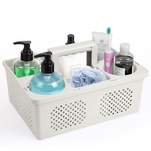 KMV Portable Shower Caddy Dorm: Features handles and adjustable compartments，Ventilation and Drainage Hole Design Cleaning Basket，ideal for toiletries， Essential for college dorms-gray - color: Grey