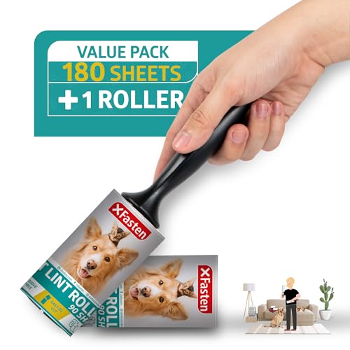 XFasten Pet Hair Lint Rollers for Pet Hair Extra Sticky (180 Sheets/ 2 Lint Roller Refills /1 Pet Hair Roller) Cat and Dog Hair Roller, Sticky Lint Roller for Clothes, Pet Hair Removal Tool - size: 180 Sheets (2 Refills + 1 Handle)