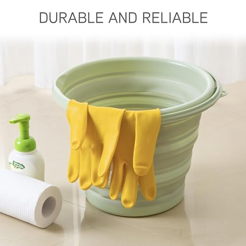 SIMPLEMADE Collapsible Bucket Cleaning Set - Includes 2 Foldable Buckets, Spray Bottle, Rag, Scrubbing Brush and Sponge - Holds Up to 10 liters, Easy Storage, All-Purpose Cleaning Solution - color: Sage
