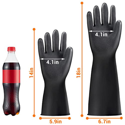 Thick Chemical Resistant Gloves, 3 Pairs 18" Long Anti Slip Diamond Grip Black Waterproof Alkali/Acid/Oil Resistant Reusable Heavy Duty Rubber Gloves for Cleaning, Dishwashing, Gardening - color: Textured，black+black, size: XL-3Pairs