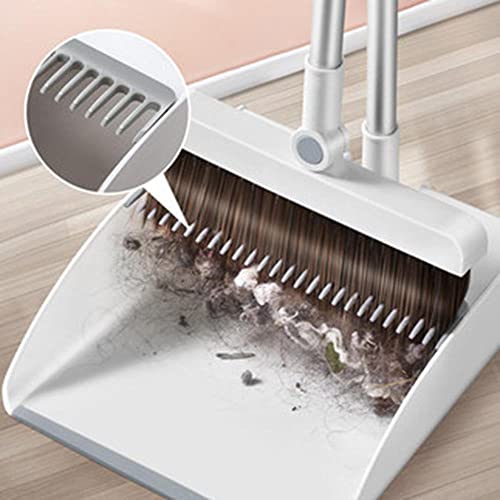 Broom and Dustpan Set, Multi Functional Folding Broom with Dust Pan with Long Handle Combo Set for Office and Home Standing Upright Sweep Use with Lobby Broom