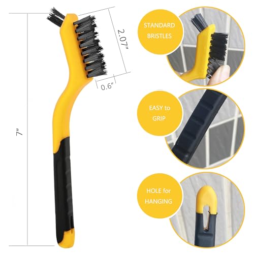 Wire Brush Set for Rust, Paint & Detail Cleaning – 6-Piece Brass, Stainless Steel & Nylon Brushes with Curved Handle for Tight Spaces, Metal, Tile & Household Use