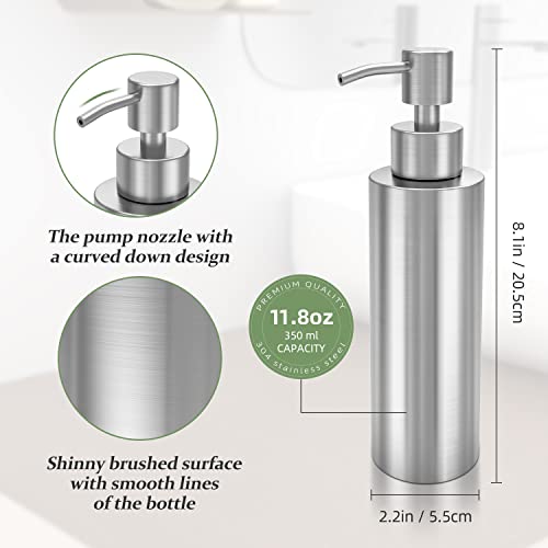 ARKTEK -Stainless Steel Countertop soap dispenser Rust Proof Liquid Hand soap dispenser, Premium Kitchen Pump for Liquid Bathroom Hand Dish Lotion (11.8 Oz / 350 ml) - color: Silver