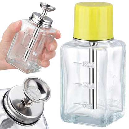 Noverlife 6Oz / 180ml Glass Push Down Pump Dispenser w/Copper Core, Acetone Pump Dispenser Alcohol Dispenser Push Down, Nail Polish Remover Pump Dispenser Bottle Push Down Hand Pumping Press Container - color: B - 1pcs - Clear Square Shaped
