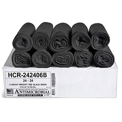 Aluf Plastics High Density Trash Bags, 10 Gallon, 1000 Count, 6 Micron (eq), 24" x 24", Black, for Bathroom, Office, Industrial, Commercial, Janitorial, Municipal, Recycling - color: Black, style: 7-10 Gal, 6 Micron Equiv, 1000 Count