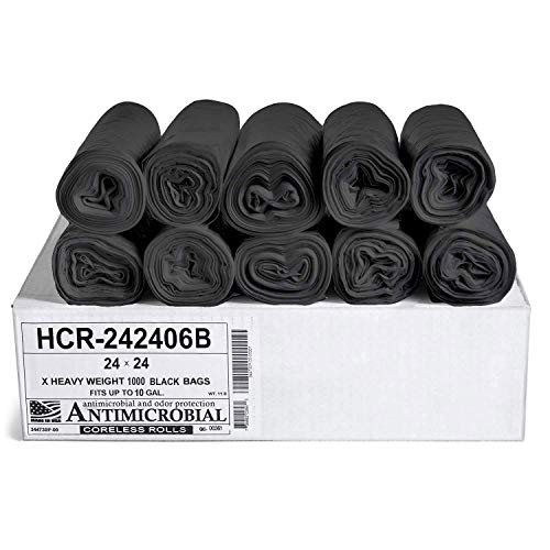Aluf Plastics High Density Trash Bags, 10 Gallon, 1000 Count, 6 Micron (eq), 24" x 24", Black, for Bathroom, Office, Industrial, Commercial, Janitorial, Municipal, Recycling - color: Black, style: 7-10 Gal, 6 Micron Equiv, 1000 Count