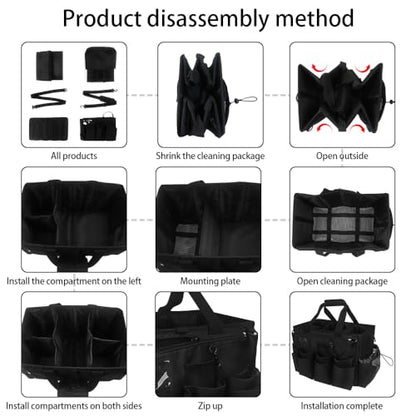 Large Cleaning Caddy Tote with Removable Divider, Heavy-Duty Wearable Apron Organizer with Pockets for Housekeeping, Cleaning Supplies, Tools (Black) - color: Black