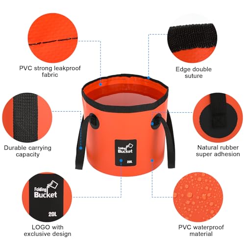 3 PCS 5 Gallon Collapsible Water Bucket, 20L Foldable PVC Bucket with Handles, Multiple Use Portable Fold up Lightweight Container Buckets PVC Folding 5 Gallon for Camping Fishing Outdoor