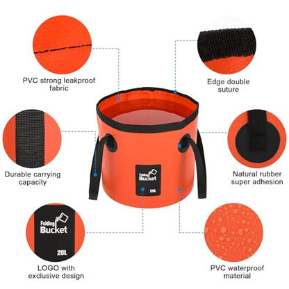 3 PCS 5 Gallon Collapsible Water Bucket, 20L Foldable PVC Bucket with Handles, Multiple Use Portable Fold up Lightweight Container Buckets PVC Folding 5 Gallon for Camping Fishing Outdoor