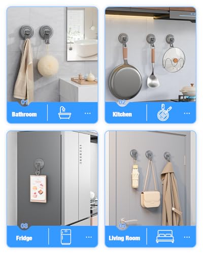 JOTPE Shower Hooks Suction Cup, Heavy Duty Suction Cup Nano Gel Hooks Waterproof for Shower, Bathroom, Glass, Door, Windows, Kitchen Hanging up to 11lbs on Smooth Surface, Easy to Install and Remove - color: Clear Gray