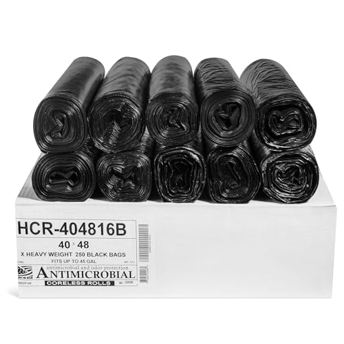 Aluf Plastics High Density Trash Bags, 45 Gallon, 250 Count, 16 Micron (eq), 40" x 48", Black, for Bathroom, Office, Industrial, Commercial, Janitorial, Municipal, Recycling - color: Black, style: 45 Gal, 16 Micron Equiv, 250 Count