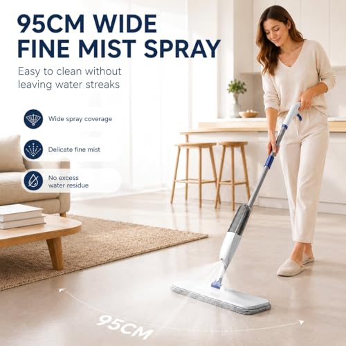 Rsefly Spray Mop for Floor Cleaning, 300 ml Refillable Bottle, 360° Swivel Head with Reusable Microfiber Pad, Lightweight Wet Dry Cleaner for Hardwood, Tile, Laminate and Marble