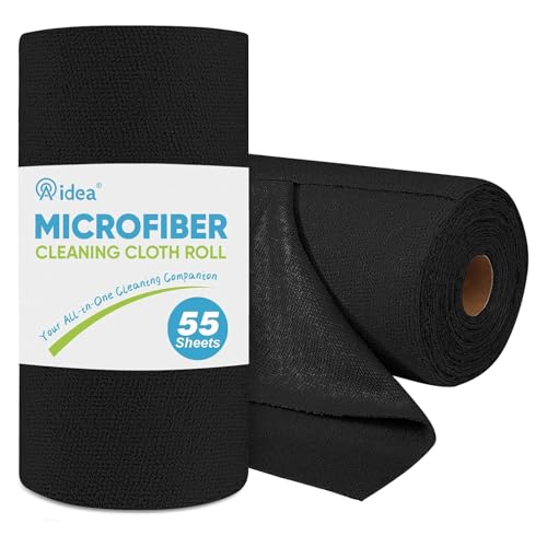AIDEA Microfiber Cleaning Cloth Roll 55 Sheets, Black Microfiber Towels for Cars, Shop Rags Washable, Cleaning Rags Reusable Paper Towels for Automotive, Workshops, House, Cleaning Supplies 11×9" - color: Black, size: 55 Count (Pack of 1)