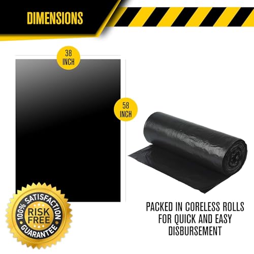 Ultrasac Heavy Duty 55 Gallon Contractor Bags - (40 Count, 3 MIL) - 38" x 58" - Large Black Plastic Trash Can Liners - 55-60 Gal Garbage Bag Drum Liners for Outdoor & Contractors