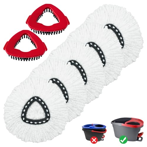 Mop Heads Replacement for Ocedar, Mop Replace Head for Ocedar EasyWring 1 Tank, Microfiber Spin Mop Refills, Include 5 Spin Mop Replacement Head Deep Cleaning Machine Washable with 2 Scrubber Mop Head - color: White-5 Mop Heads&2 Scrubber