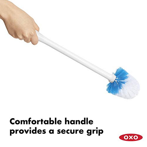 OXO Good Grips Compact Toilet Brush & Canister, Toilet Bowl Brush and Holder with Automatic Canister Door, Bathroom and Small Spaces Cleaning Supplies Essential (Pack of 6) - color: White, size: 1 Count (Pack of 6)
