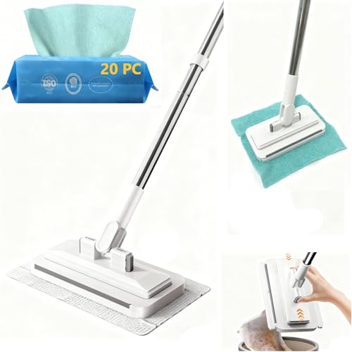 2026 New Mini Disposable Dust Mop with 20 Dry Wet Disposable Pads No-Touch Dirty Cleaning Dust Mop , Multi Surface Floor Mopping and Sweeping for House Wall Bathroom Corners - size: 39in Short Handle Mini Mop with 20 Disposable Pads