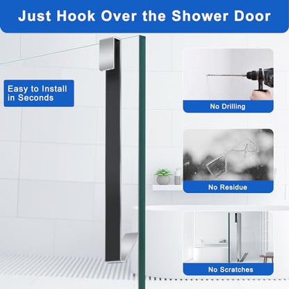 Shower Door Hooks 12 in, Shower Hooks for Towels, Heavy Duty Drilling-Free Extended Towel Hooks for Bathroom Frameless Glass Door, Over The Door Towel Hooks 3 Packs Silver - size: 12 IN-Silver