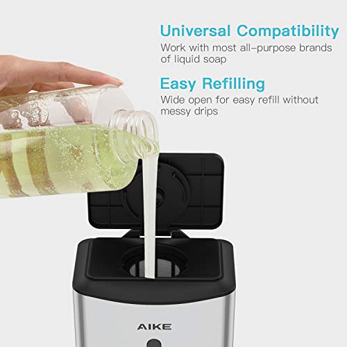 AIKE Automatic Soap Dispenser Commercial Wall Mounted Liquid Dispenser Polished Stainless Steel Finish 1100ml Large Capacity - color: Polished Stainless Steel