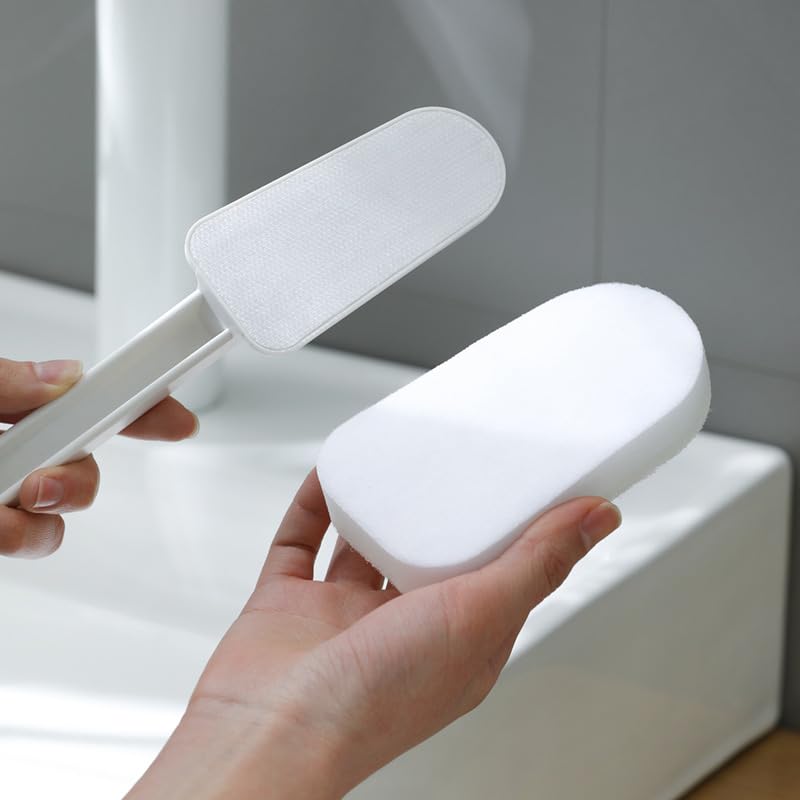 Extended Handle Sponge Scrubber with Integrated Scouring Pads: Ultimate Kitchen, Bathroom & Shower Cleaning Tool for Effortless Wash & Scrubbing (Long Handle Brush Sponge) - color: Long Handle Brush Sponge