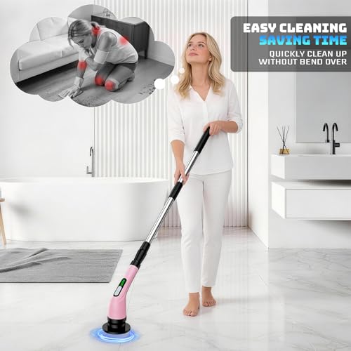 Rechargeable Cordless Rotating Cleaning Brush, Handheld Electric Household Scrub Brush for Bathroom, Shower, Bathtub, Tile and Multiple Home Surfaces