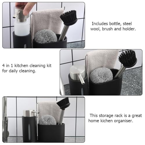 Artibetter 4 in 1 Cooking and Bathroom Storage Shelf with Soap Dispenser Set, Stainless Steel and Resin Cleaning Rack, Space-Saving Holder for Long Time Use in Black