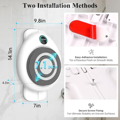 Electric Back Scrubber for Shower - Wall Mounted Exfoliating Brush, Hands-Free Automatic Body Scrubber, IPX7 Waterproof, 3-Speed Adjustment, 3 Replaceable Heads with 50pcs Disposable Shower Caps - color: White