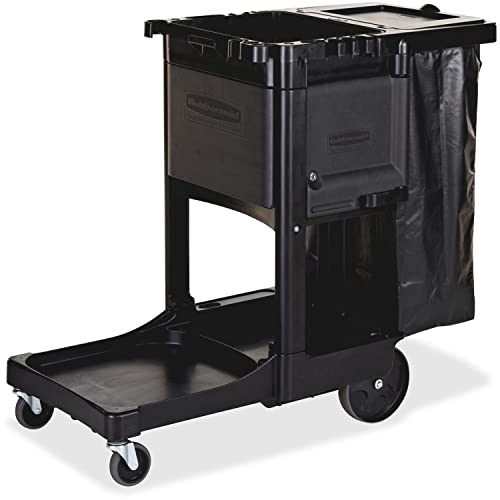Rubbermaid Commercial Products Executive Series Janitorial and Housekeeping Cleaning Cart with Locking Cabinet, Wheeled with Zippered Black Vinyl Bag, Black, 38.4" H x 21.8" W x 46" L - style: Lockable - Black