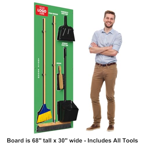 Custom Logo Clean & Sweep 5S Shadow Board/Wall Mount Broom Holder, 68" x 30" Board, 5S Cleaning Station - with Broom and Dustpan Set Included, Made in The USA by AccuformNMC