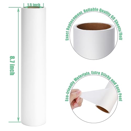 8.7 inch Lint Roller Refills Only, Compatible with Mammoth Lint Roller, Extra Large Sticky Roller Refill 5 Rolls, 60 Sheets per Roll, Total 300 Sheets, Perfect for Pets (8.7'' Wide) - size: 8.7'' Wide (Pack of 5, Total 300 Sheets)