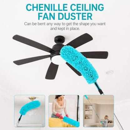 High Ceiling Duster Kit with 4.5-18T Heavy Duty Extension Pole, Reaches Up to 25FT, Includes Microfiber Feather Duster, Cobweb and Ceiling Fan Duster, Window Squeegee Cleaner & Skylight Hook (18FT) - size: 18FT