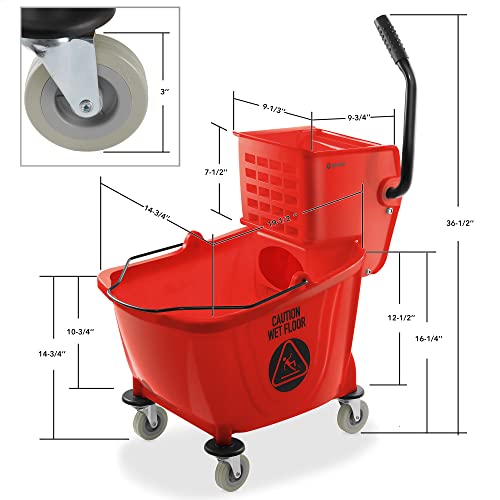 Dryser Commercial Side Press Wringer Combo Mop Bucket, 33 Quart, Red - color: Red