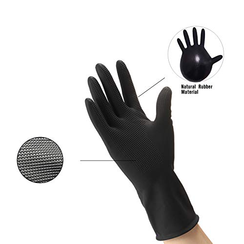 SUNHHX Hair Dye Gloves, Reusable Rubber Gloves, Professional Hair Coloring Accessories for Hair Salon Hair Dyeing (1 Pair, Large, Black)