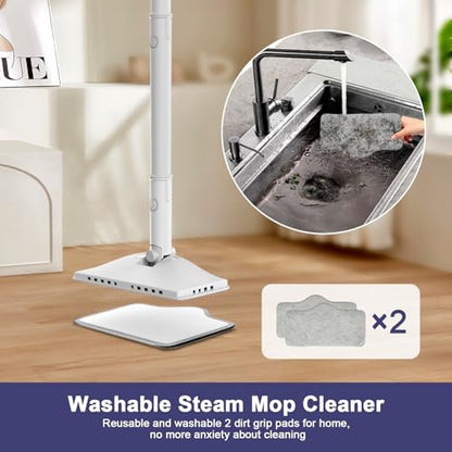 Steam Cleaner, 6 in1 Rotated Steam Mop Cleaner with 2 Modes, 2 Microfiber Pads, 400ML Removable Tank, 23FT Power Cable, Detachable Steam Mops for Floor, Laminate Floor, Tiles Cleaning (Stone White) - color: Stone White