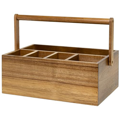 VaeFae Acacia Silverware Caddy with Handle, Wooden Utensil Holder, Mulip-pose Organizer for Kitchen, Office, Bathroom, Bedroom (Large, 5 compartments) - size: Large, 5 compartments