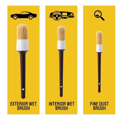 Car Detailing Brush Set 3-Pack - Soft Boar Hair Interior & Exterior Detailing Kit - Car Interior Cleaning Brushes for Leather, Piano Black Trim, Dashboards, Wheels and Engine Bay - Detail Dudes - size: 3 Pack(Starter)