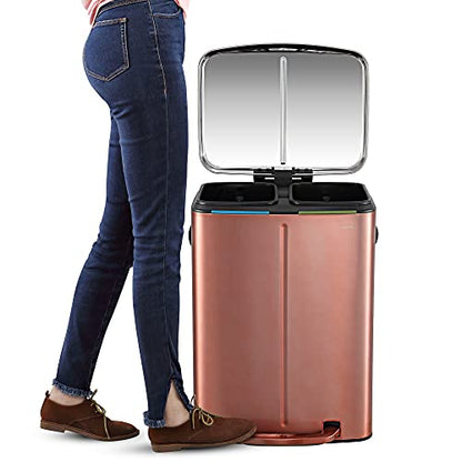 happimess HPM1005D Marco Rectangular 10.6-Gallon Double Bucket Trash Can with Soft-Close Lid, Rose Gold, Fingerprint Resistant, Modern, Minimalistic for Home, Kitchen, Office, Bedroom, Bathroom - color: Rose Gold