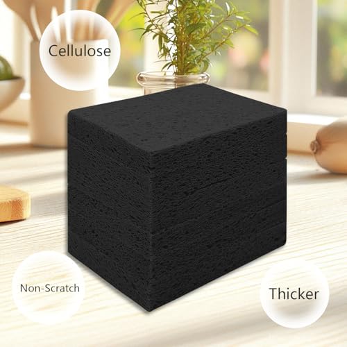 Cellulose Sponges, Large Size 4" x 6" x 1" - Heavy Duty Scrub Kitchen Sponge, Clean Tough Messes Without Scratching Kitchen Cleaning Pads, Pop Up Eco DIY (6 Pack), Black - color: Black
