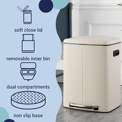 happimess HPM1005F Marco Rectangular 10.6-Gallon Double Bucket Trash Can with Soft-Close Lid, Limestone Beige, Fingerprint Resistant, Modern, Minimalistic for Home, Kitchen, Office, Bedroom, Bathroom - color: Limestone Beige